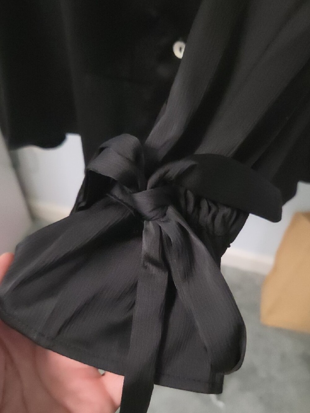 Pink Lily Black Satin Button-Front Blouse - Picture 2 of 3